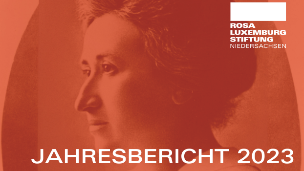 Headerbild Jahresbericht 2023 Rosa-Luxemburg-Stiftung Niedersachsen. Portraitfoto von Rosa Luxemburg